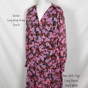 BARDOT Dress 8 Floral Print Hand Wash Long Sleeve WRAP Dress